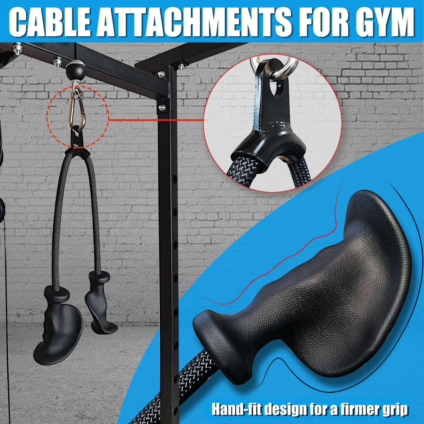 Ergonomic Tricep Rope Pull Down Attachment, Upgraded Long Triceps Rope Cable Attachments for Gym, LAT Pull Down Bar for Cable Machine, Tricep LAT Pulldown Workout Cable Attachments (Hand ROPE-02)