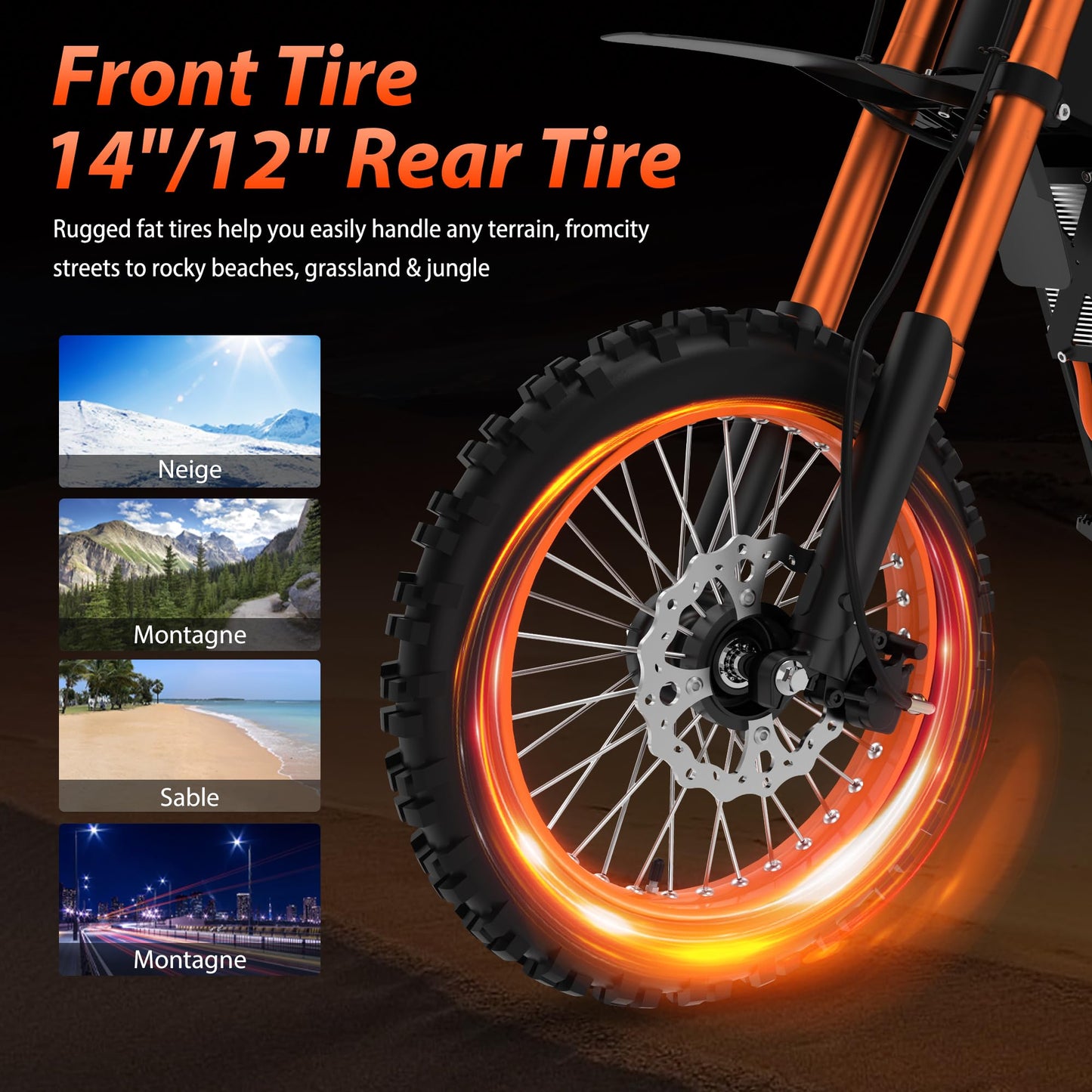 Tuttio Soleil01 Electric-Dirt-Bike for Teens Adults, 14"/12" Fat Tire 2000W Electric-Motorcycle with 48V 21AH Battery Ebike 37MPH Hydraulic Brakes Mountain Off-Road EBike Fit Age 13+