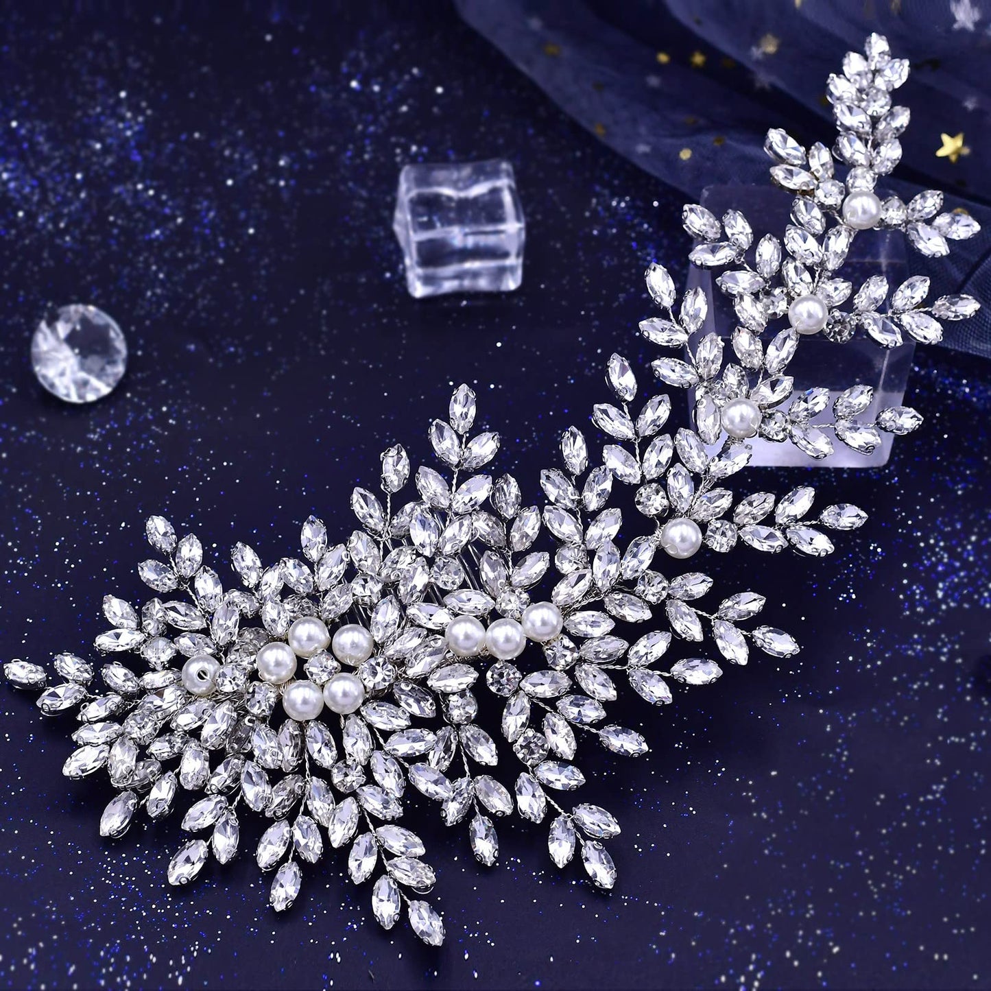 AMORARSI Crystal Wedding Hair Comb Bridal Hair Accessories Pearl and Rhinestone Bridal Side Combs for Women and Girls (Silver)