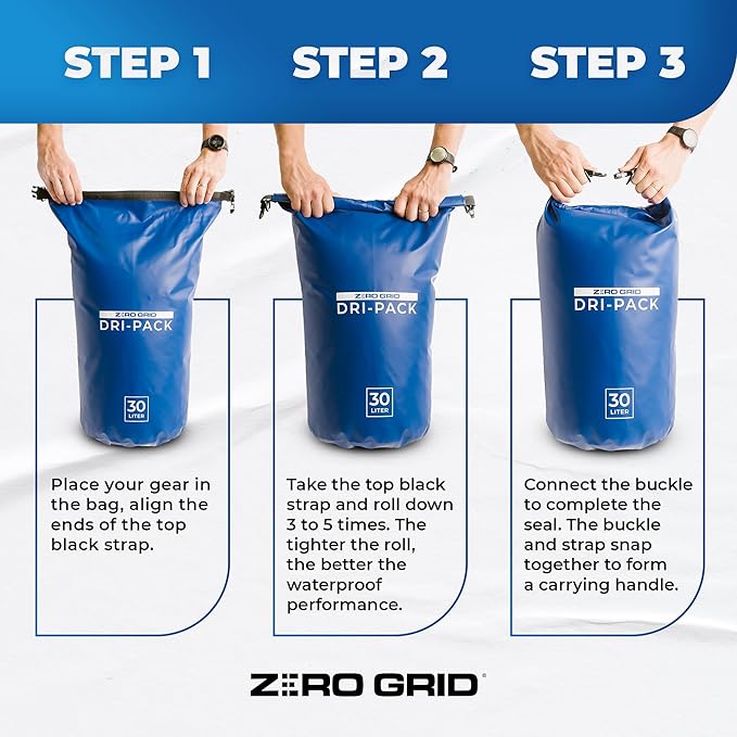 Zero Grid Waterproof Dry Bag - Floating Roll Top Drybag Keeps Dry 10L/20L/30L/40L Sizes for Backpacking, Kayaking, Boating, Camping, Fishing, Hiking, Made from Tough 500D Material