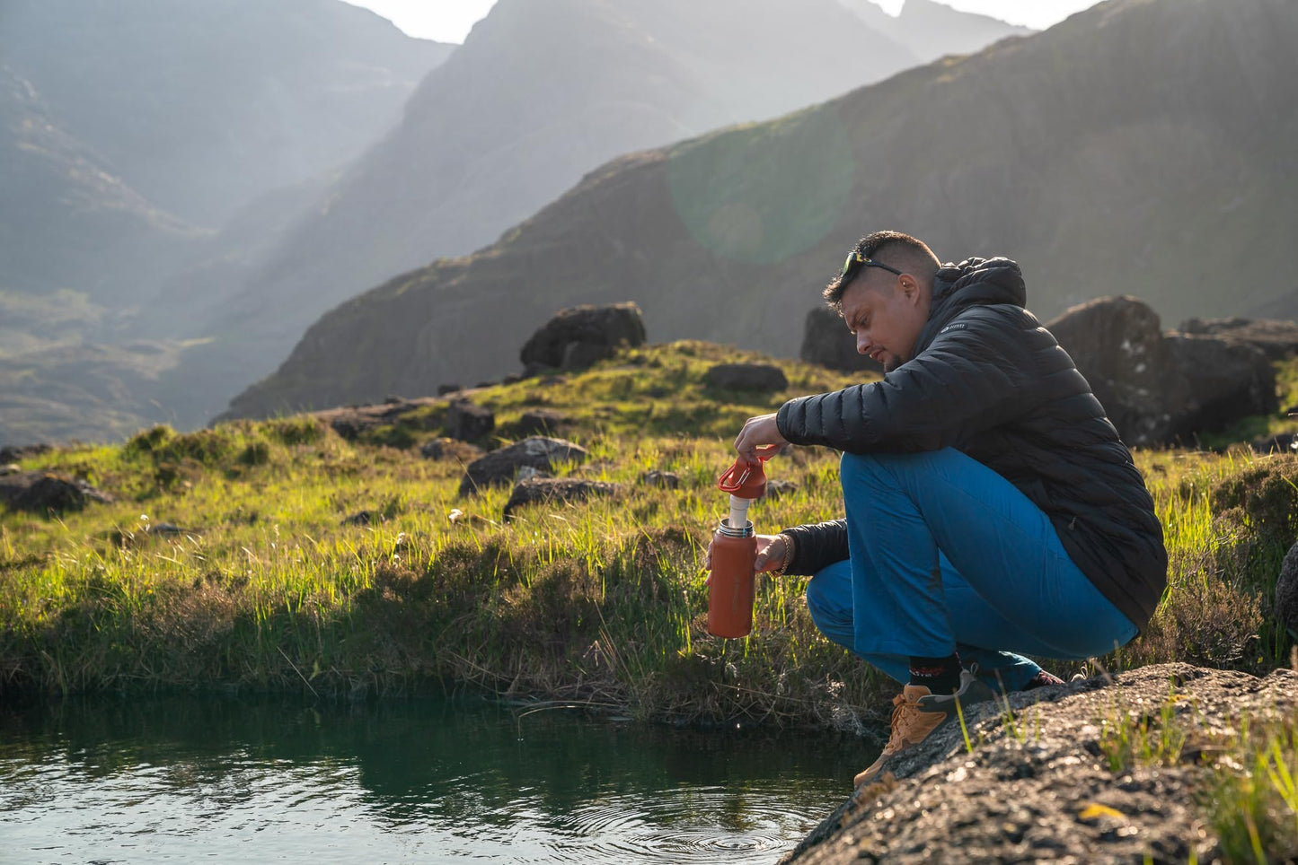 LifeStraw Go Series — Insulated Stainless Steel Water Filter Bottle for Travel and Everyday Use Removes Bacteria, Parasites and Microplastics, Improves Taste, 1L Aegan Sea