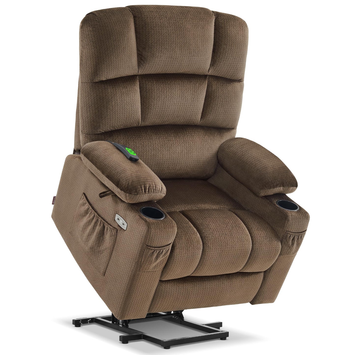 MCombo Large Dual Motor Power Lift Recliner Chair for Elderly, Massage and Heat, Lay Flat, Zero Gravity, Home Button, USB Port, Fabric 7680 (Large, Brown)