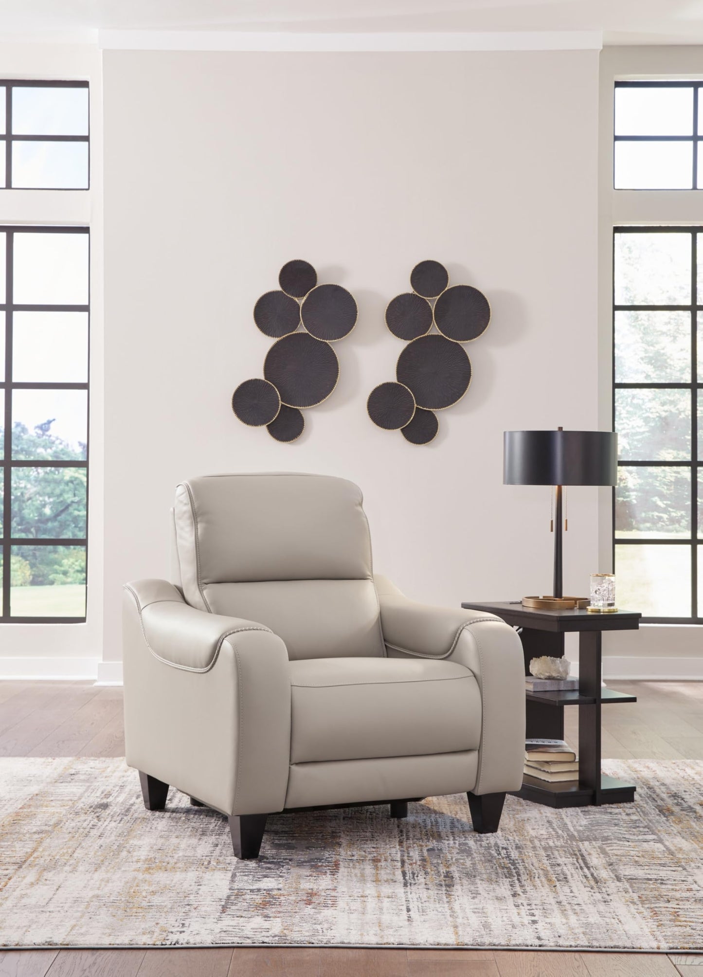 Signature Design by Ashley Mercomatic Contemporary Leather Match Wall Hugger Power Recliner with Adjustable Headrest and USB Ports, Light Gray
