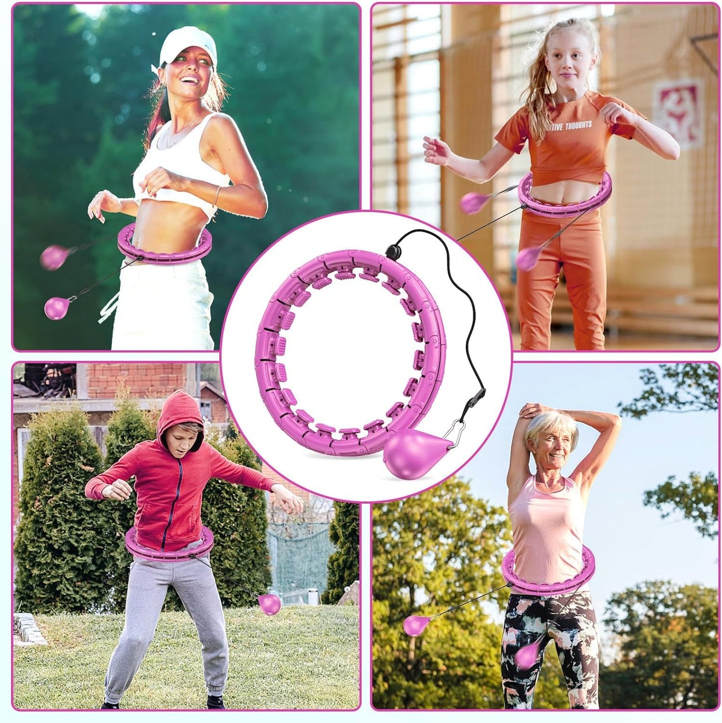 APzek 32 Detachable Knots Weighted Exercise Hoop Plus Size, No Falling Smart Huula Hoop for Adults & Beginners, 2 in 1 Abdomen Fitness Massage with Auto Spinning Ball - Purple