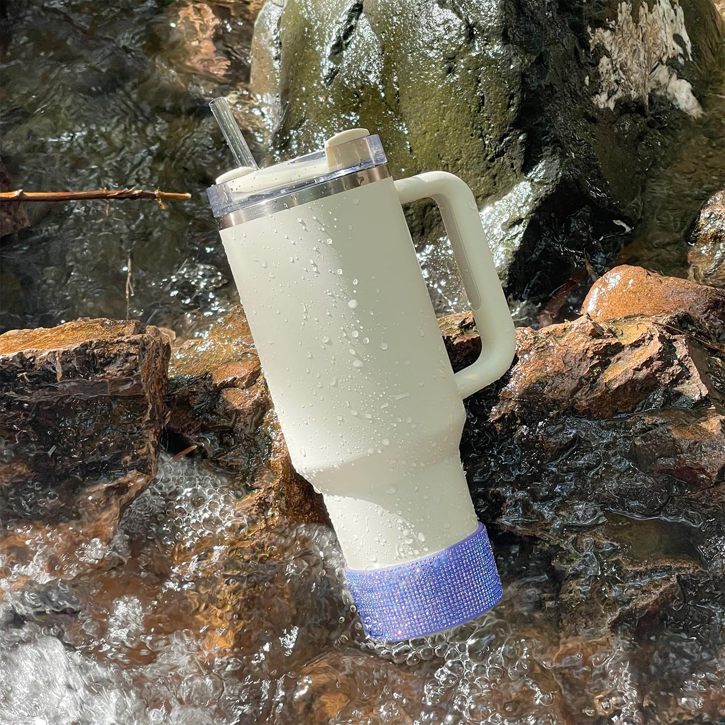 WORBSS Diamond Glitter Silicone Boot for Stanley Cup 40oz Tumbler & Simple Modern 30-40oz Trek Tumbler Accessories for 2.8-2.9 inch Trapezoidal Cylinder Base Water Bottles Bottom Anti-Slip Sleeve
