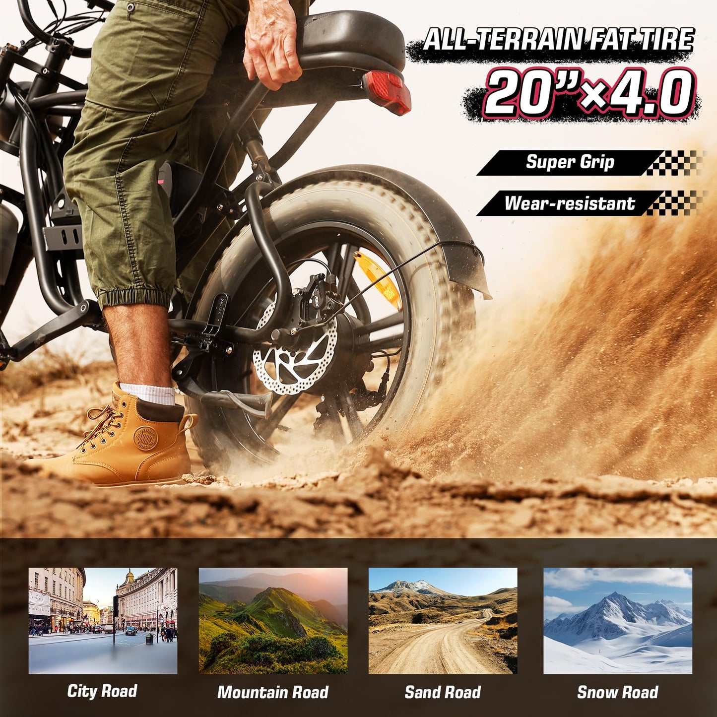 Windone K2 Electric Bike for Adult,Ebike for Adults with 750W Power Motor,48V13Ah UL Certified Battery,All Terrain 20" Fat Tire Electric Bike Up to 28MPH&46.6Miles Range with Double Seat,Urban E-Bike