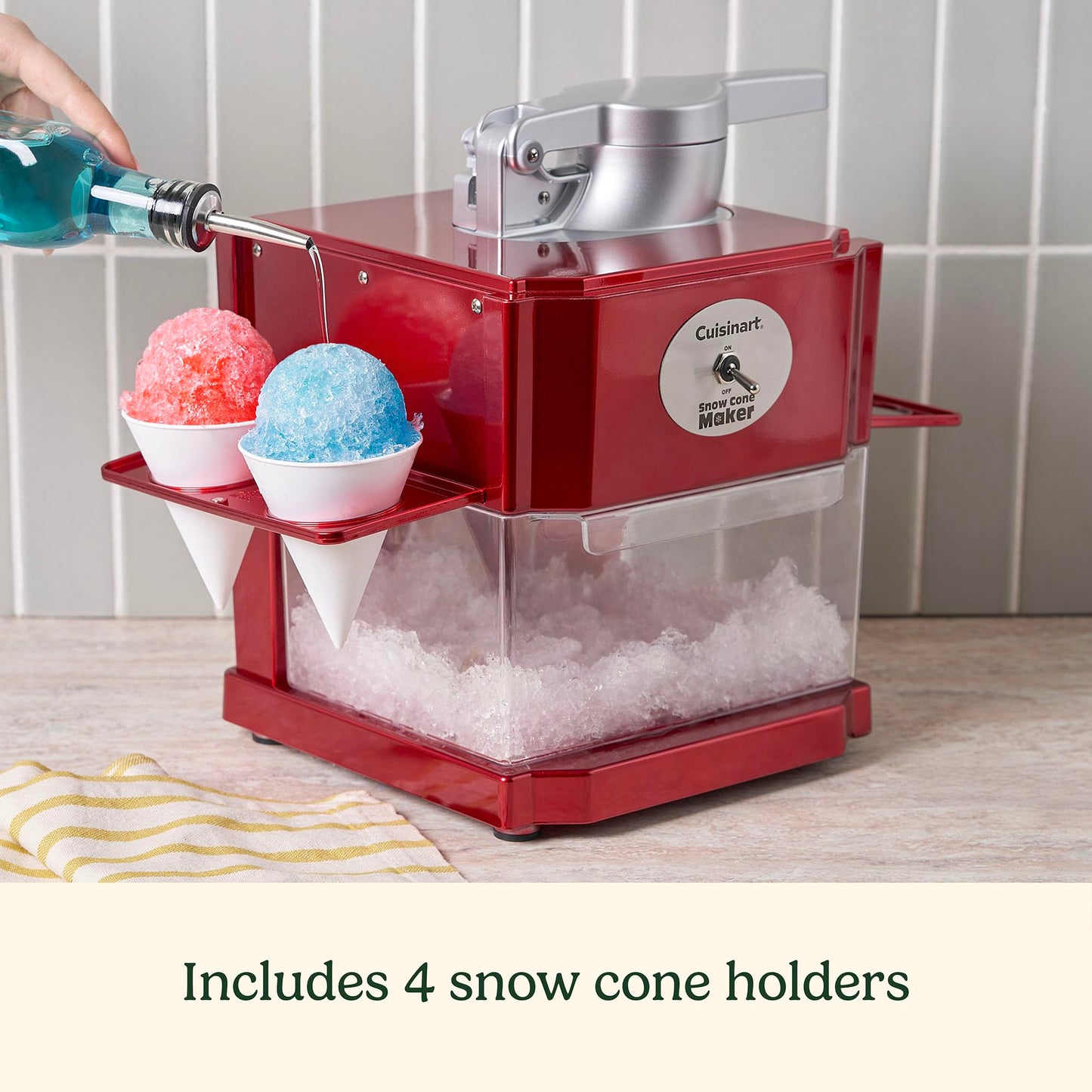 Cuisinart Snow Cone Machine, Home Shaved Ice Maker for Snow Cones, Snow Cone Maker with Reuseable Paper Cups, Makes 5 Icy Cones for Slushies, Frozen Drinks , Red, SCM-10P1