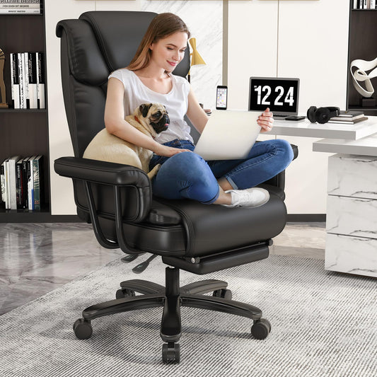 GYI Big and Tall Office Chair 400LBS, 160° High Back Reclining Office Desk Chair with Wide Seat, Arms, Footrest, Black