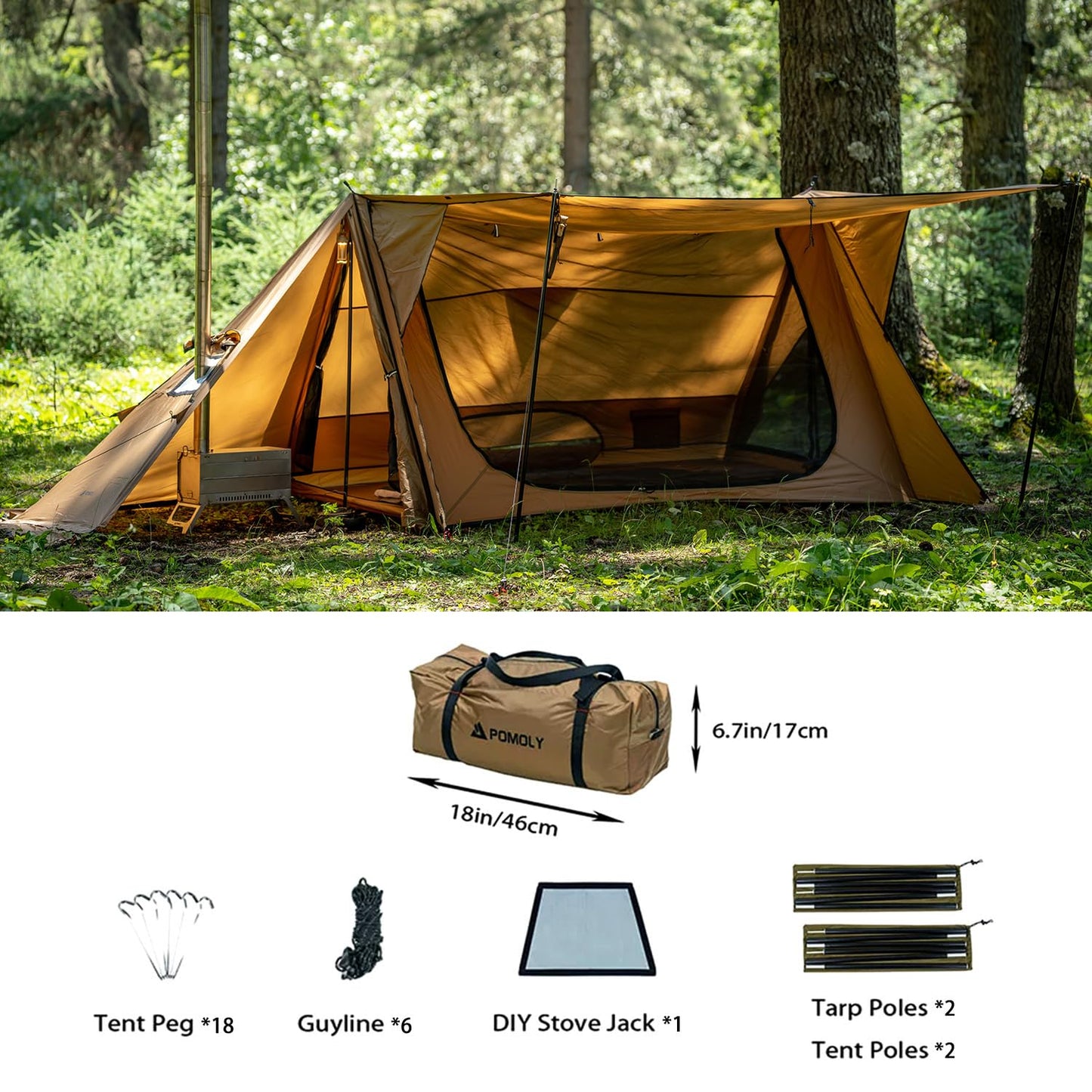 STOVEHUT 70 Hot Tent with Two Tarp Poles and Two Tent Poles | Latest Version 2 (Without a Fireproof Ground Sheet)