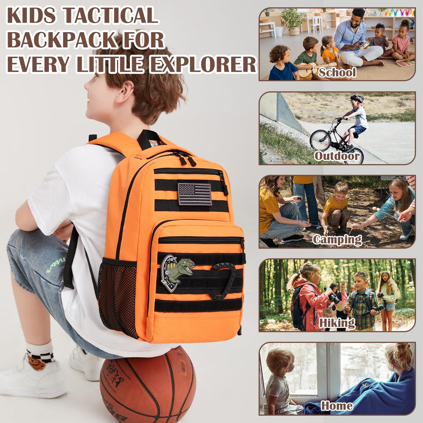 Kids Tactical Backpack Army Molle Bookbag Military Boys Backpack for School, Outdoor, Camping, Orange