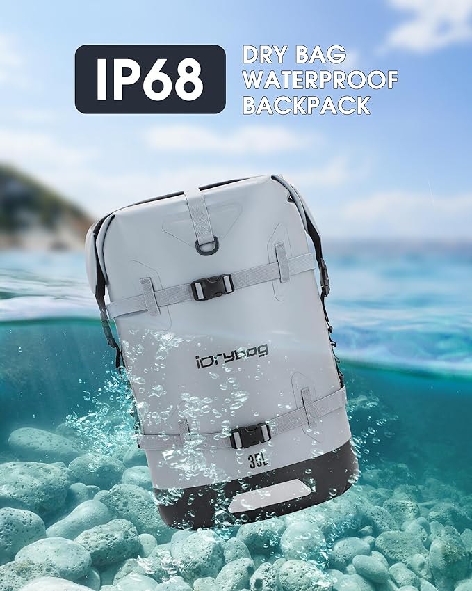 IDRYBAG Waterproof Backpack for Travel, Kayaking, Boating, Swimming, Floating Paddle Boarding - Submersible Dry Bag 35L/55L/85L