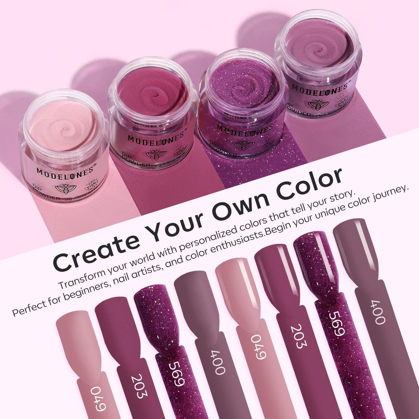 Modelones Dip Powder Nail Kit, 4 Colors Pink Purple Glitter Dipping Starter Set with Liquid and Complete Accessories for French Nails Art Salon DIY at Home Manicure