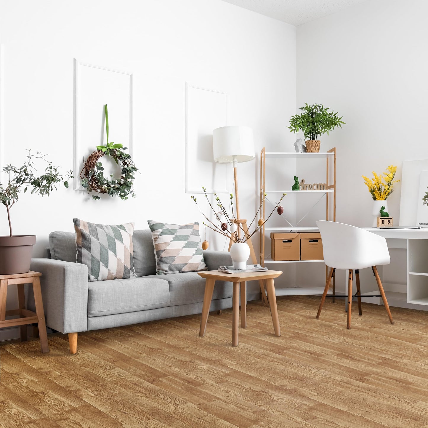 Sorbus 48Sq. Ft. Wood Grain Floor Tiles Foam Mat EVA Interlocking Mats Tile 3/8-Inch Thick Flooring Wood Puzzle Exercise Mats w/Borders - Home Playroom Basement, Apartment, Trade Show, Baby, Dance