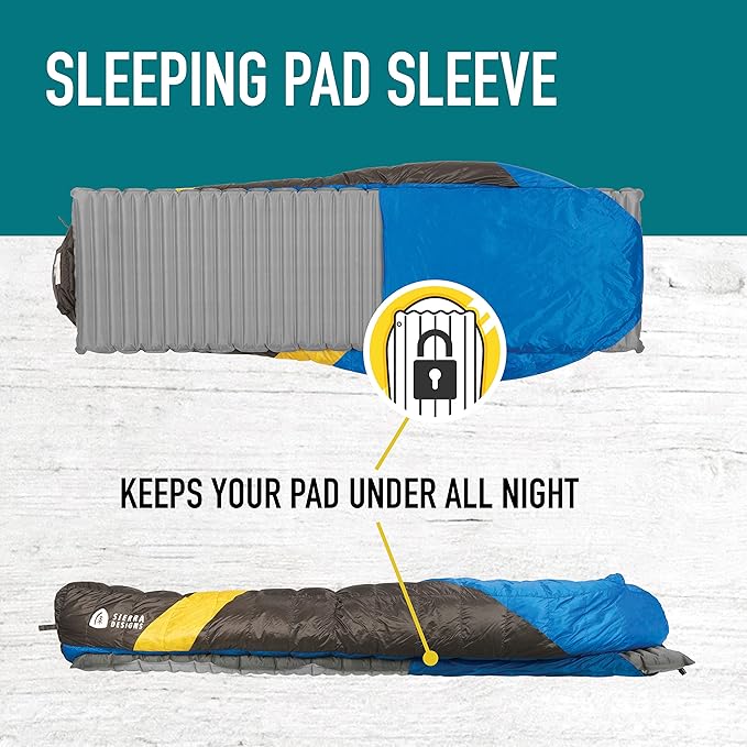 Sierra Designs Cloud 35 Degree DriDown Sleeping Bag Ultralight Zipperless Down Sleeping Bag for Backpacking and Camping