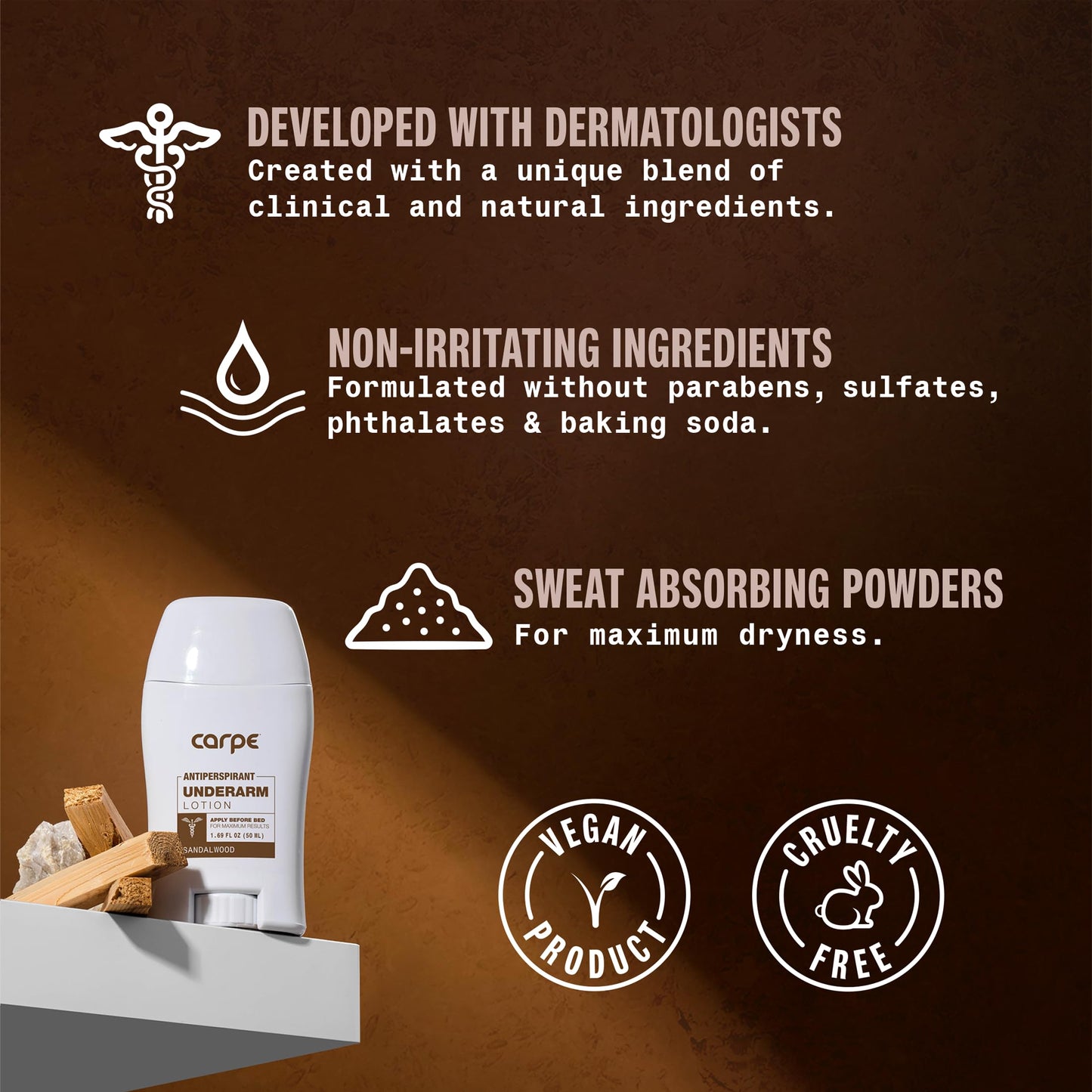 Carpe Clinical Strength Underarm Antiperspirant and Deodorant, Sandalwood Scent
