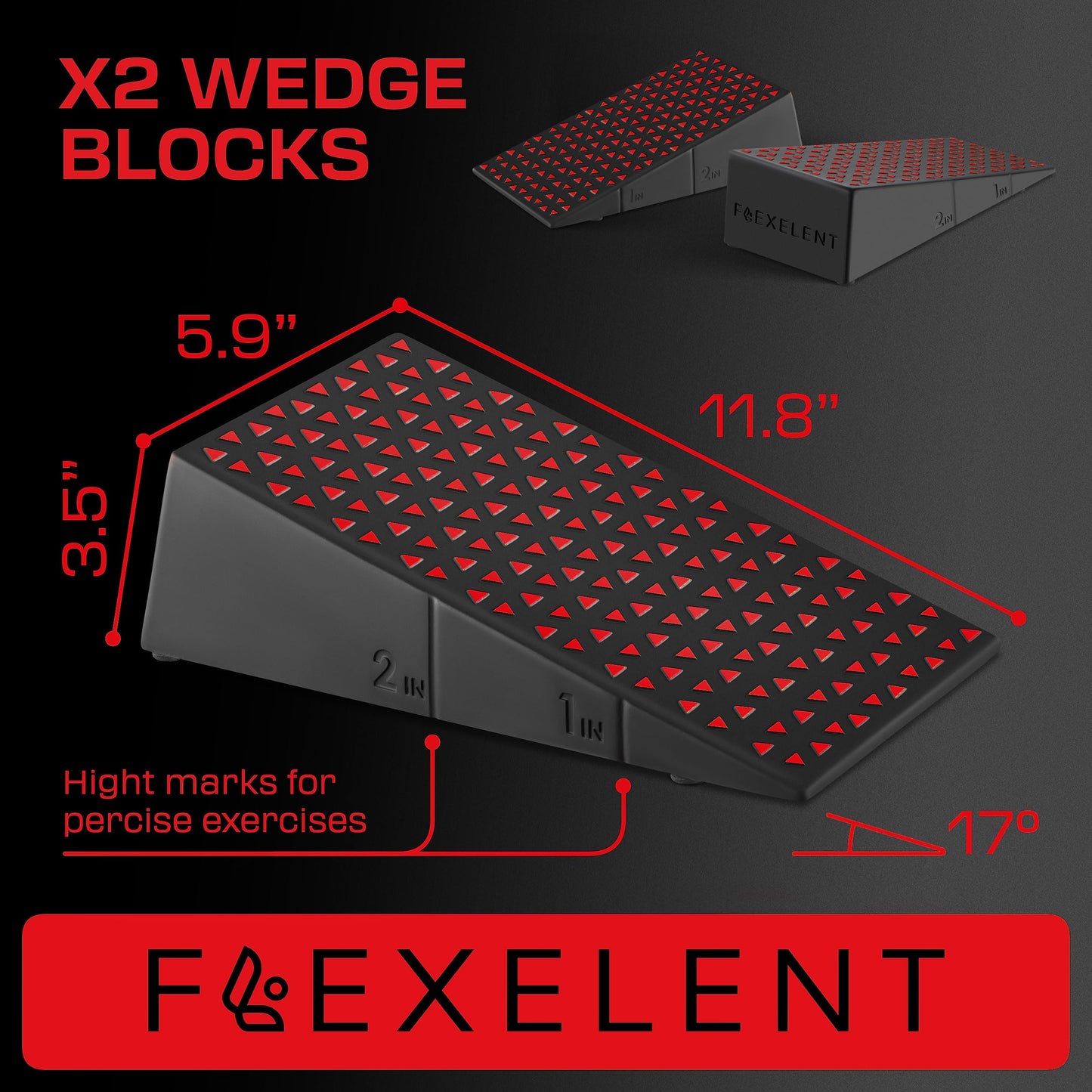 Squat Wedge Slant Board For Squats Pair - Squat Wedge Block, Calf Raise Block, Heel Elevated Squat Wedge, ATG Equipment, Anti-Slip Yoga Wedge, Squat Box, 17° Incline, 3.5x5.9x12.2", Blaze Red