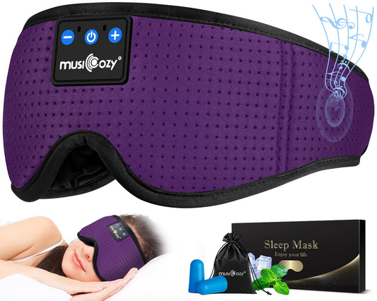 MUSICOZY Sleep Headphones Masks, Bluetooth Sleep Eye Mask for Sleeping for Side Sleepers, Sleeping Masks Headphones Wireless Music Mask Men Women with Speakers Cool Tech Gadgets Gifts(Purple)