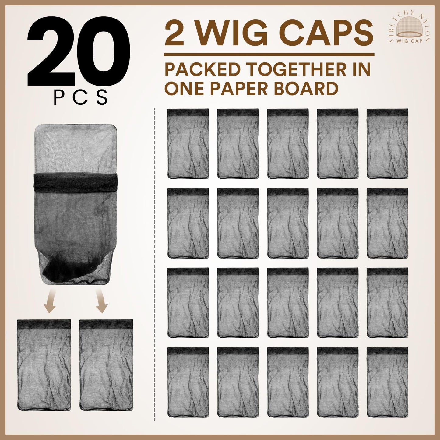 Teenitor 20pcs Bald Cap Set - Breathable, Invisible Stocking Wig Cap for Lace Front, Sheer Caps, Black