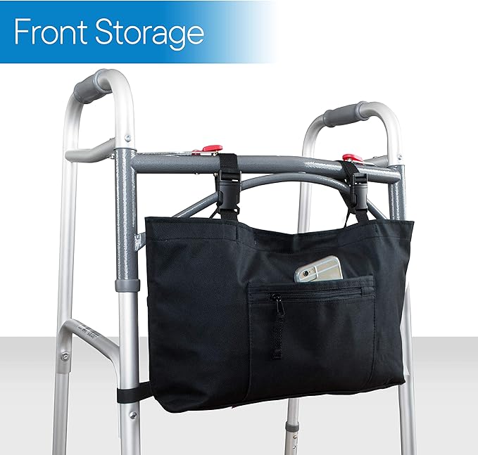 RMS Walker Bag with Soft Cooler - Water Resistant Tote with Temperature Controlled Thermal Compartment, Universal Fit for Walkers, Scooters or Rollator Walkers (Black)