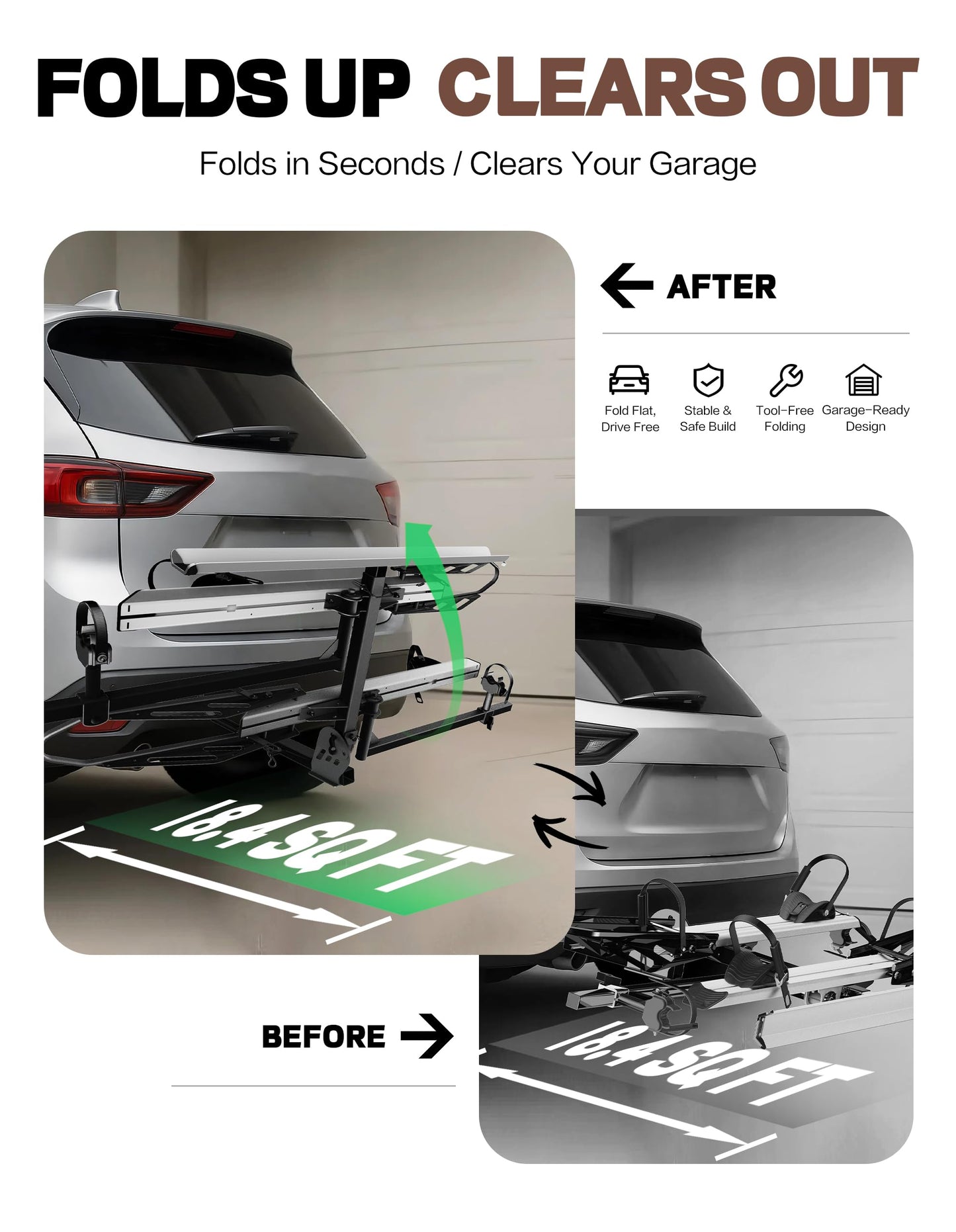 Young Hitch Mount Bike Rack with Ramp, 200 lbs. Capacity for 2 E-Bikes, Fat Tire and Standard, fits Cars, SUVs, RVs, Trailers with 2 Inch Receiver