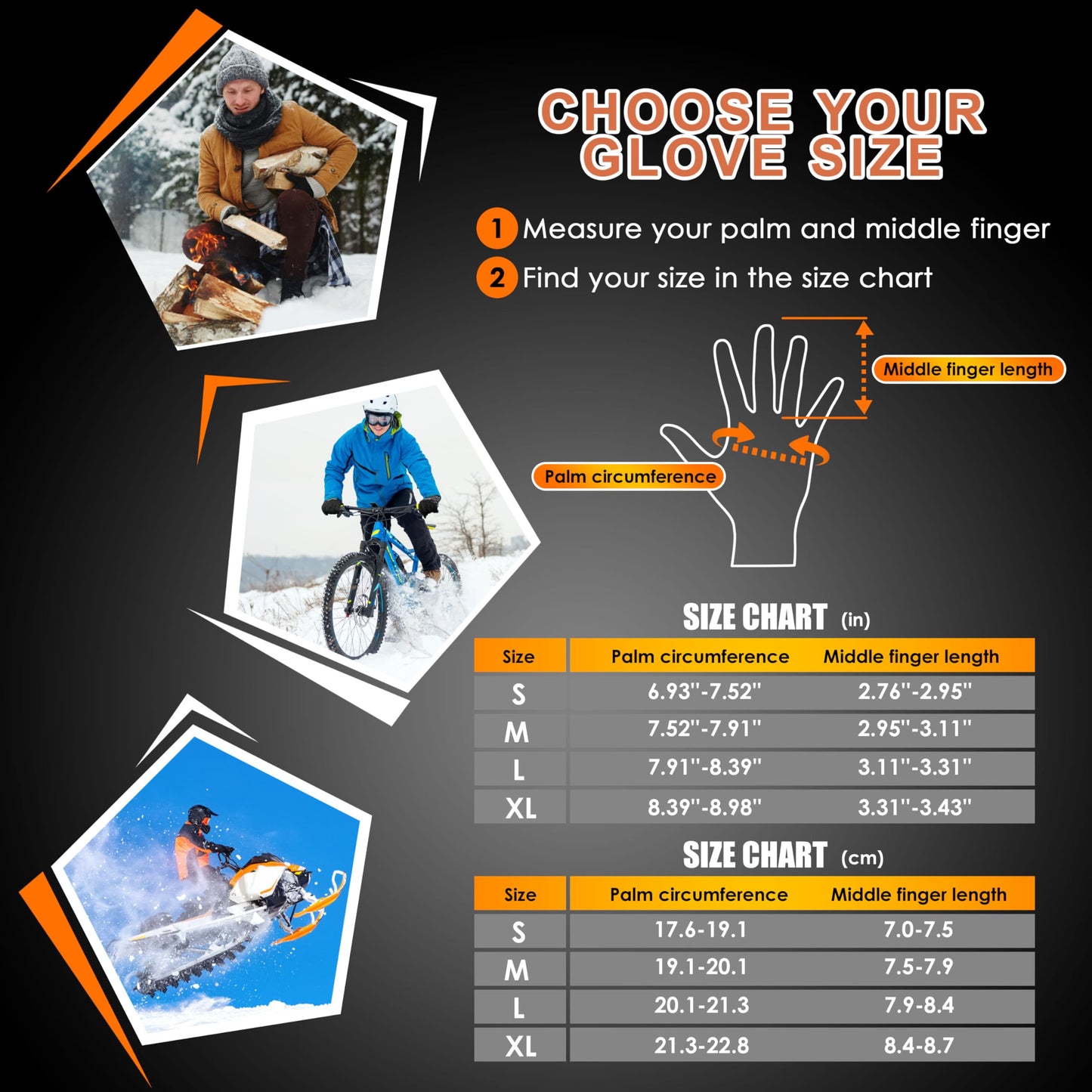 ihuan Winter Gloves for Men Women-Waterproof Running Cycling Glove for Cold Weather, Thermal Warm Windproof Gloves Touch Screen Finger for Skiing Snow Driving Snowboarding