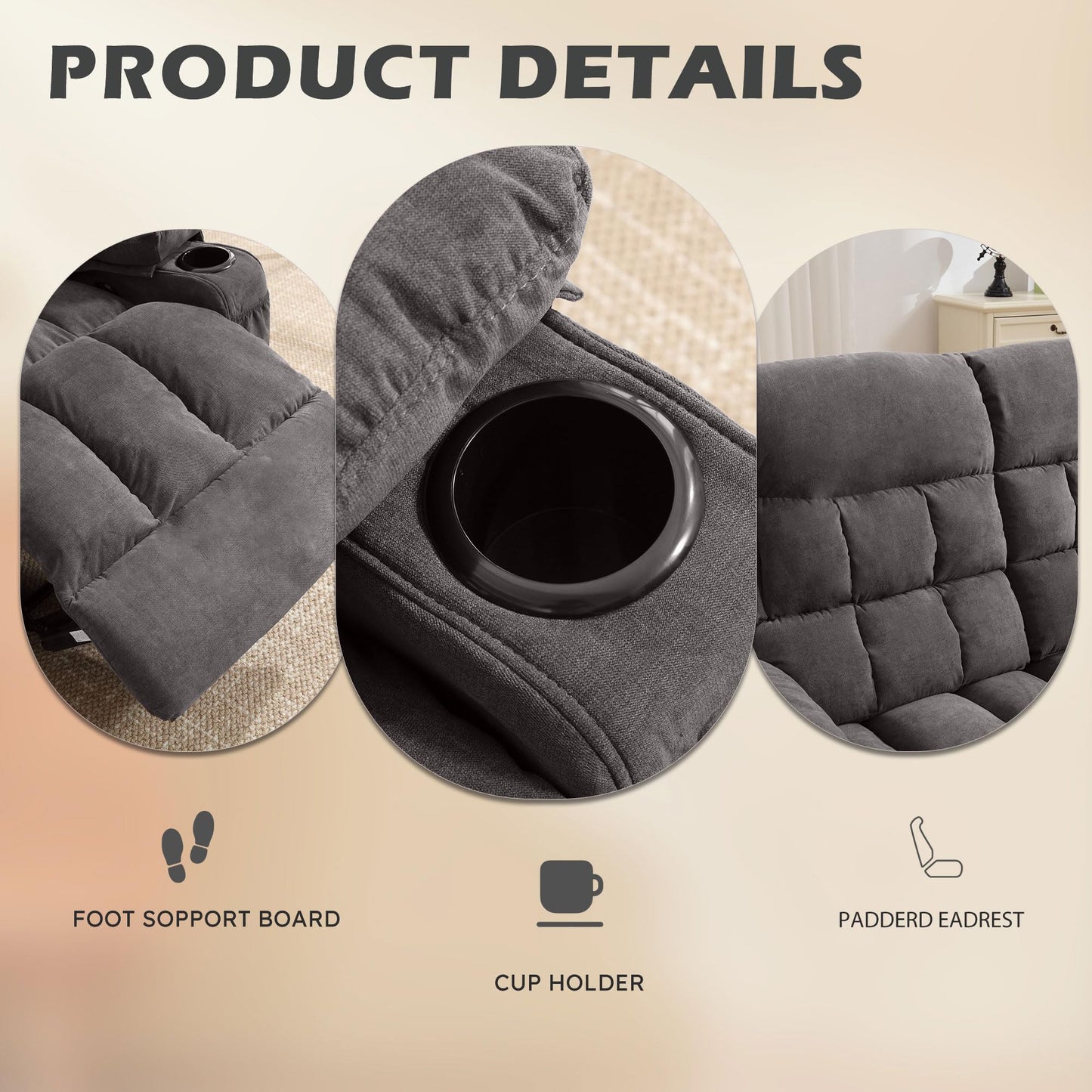 BOSMILLER Reclining Loveseat with Cup Holders for Living Room 2 Seat Manual Loveseat Recliner with Side Pocket