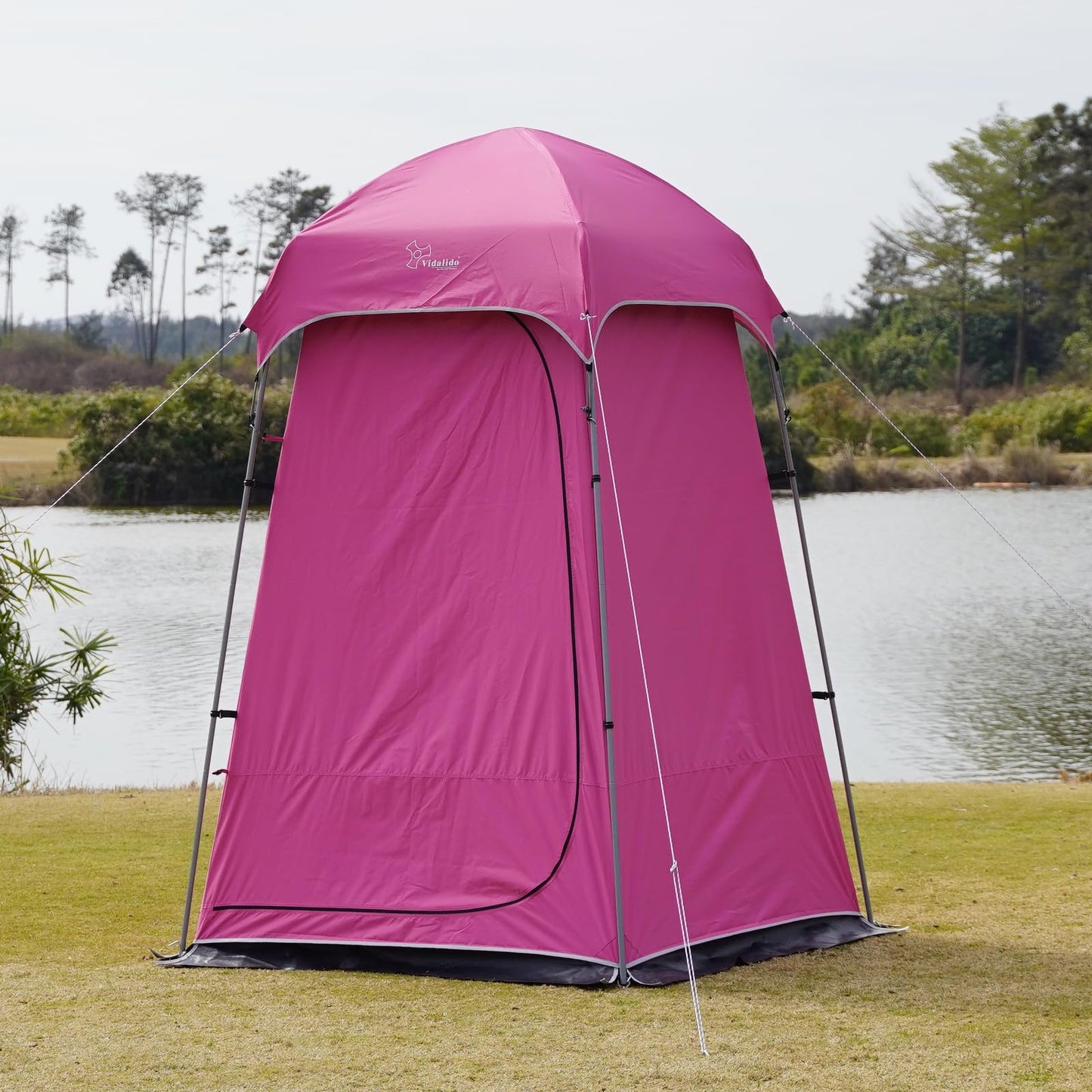 Vidalido Outdoor Camping Shower Tent Easy Setup Changing Room Portable Camp Shower Tents for Camping with Floor, Waterproof Privacy Shelters Toilet Tent (Pink)