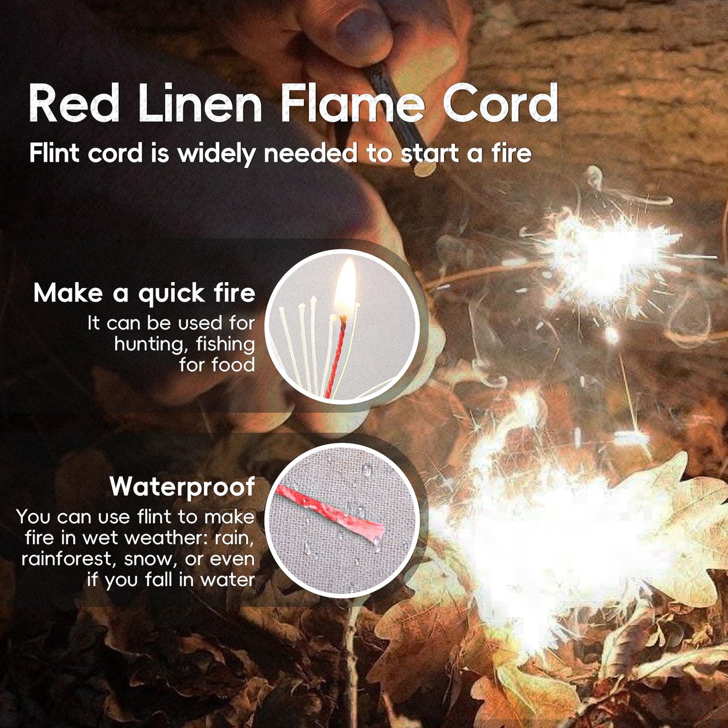 4-in-1 Survival Paracord 550 Paracord 550 Fire Cord Paracord 10 Strand, 5/32" Diameter U.S. Military Type III 550 Parachute Cord with Integrated Fishing Line, Fire-Starter Tinder