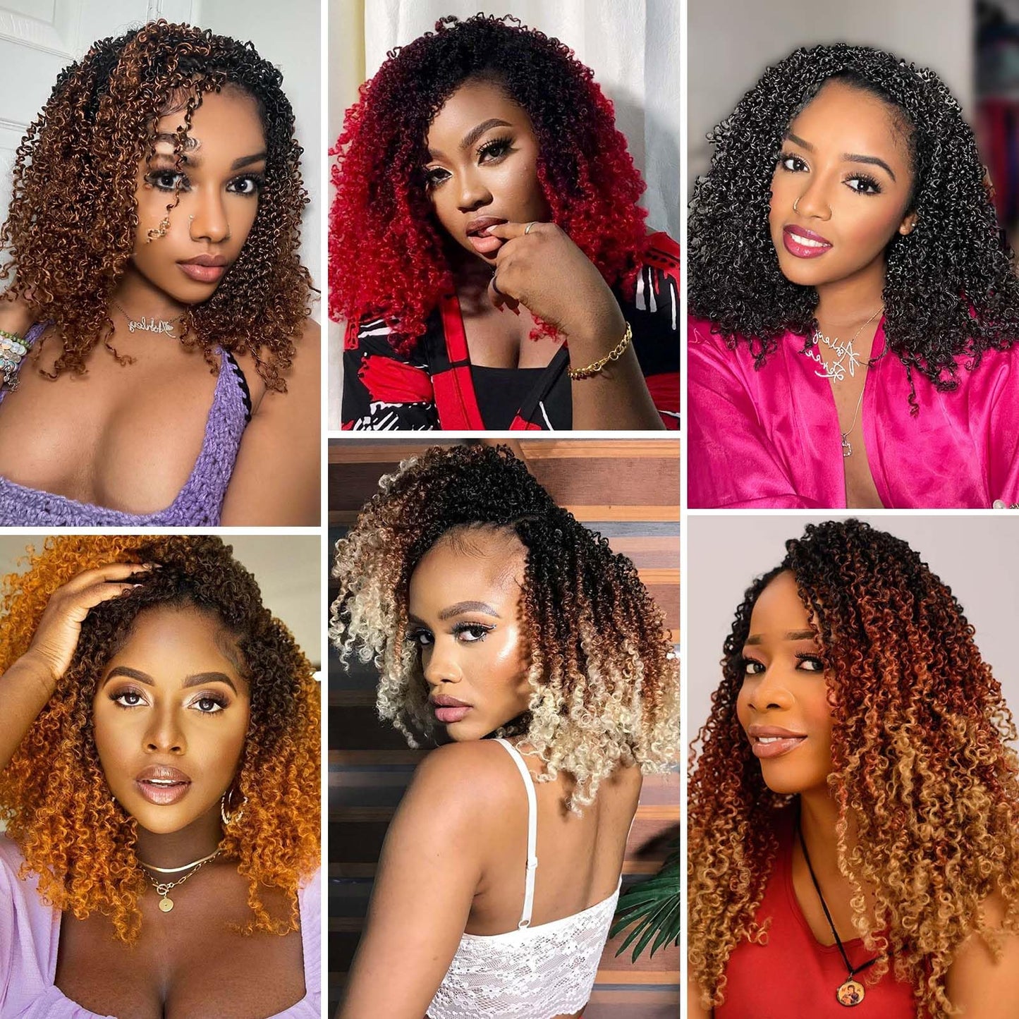 Aksice Pre-looped Yanky Twist Crochet Hair 8 Inch 8 Packs Bohemian Passion Twist Spring Mini Twist Crochet Hair for Black Women Boho Crochet Braids Synthetic (#1b/purple/blue)