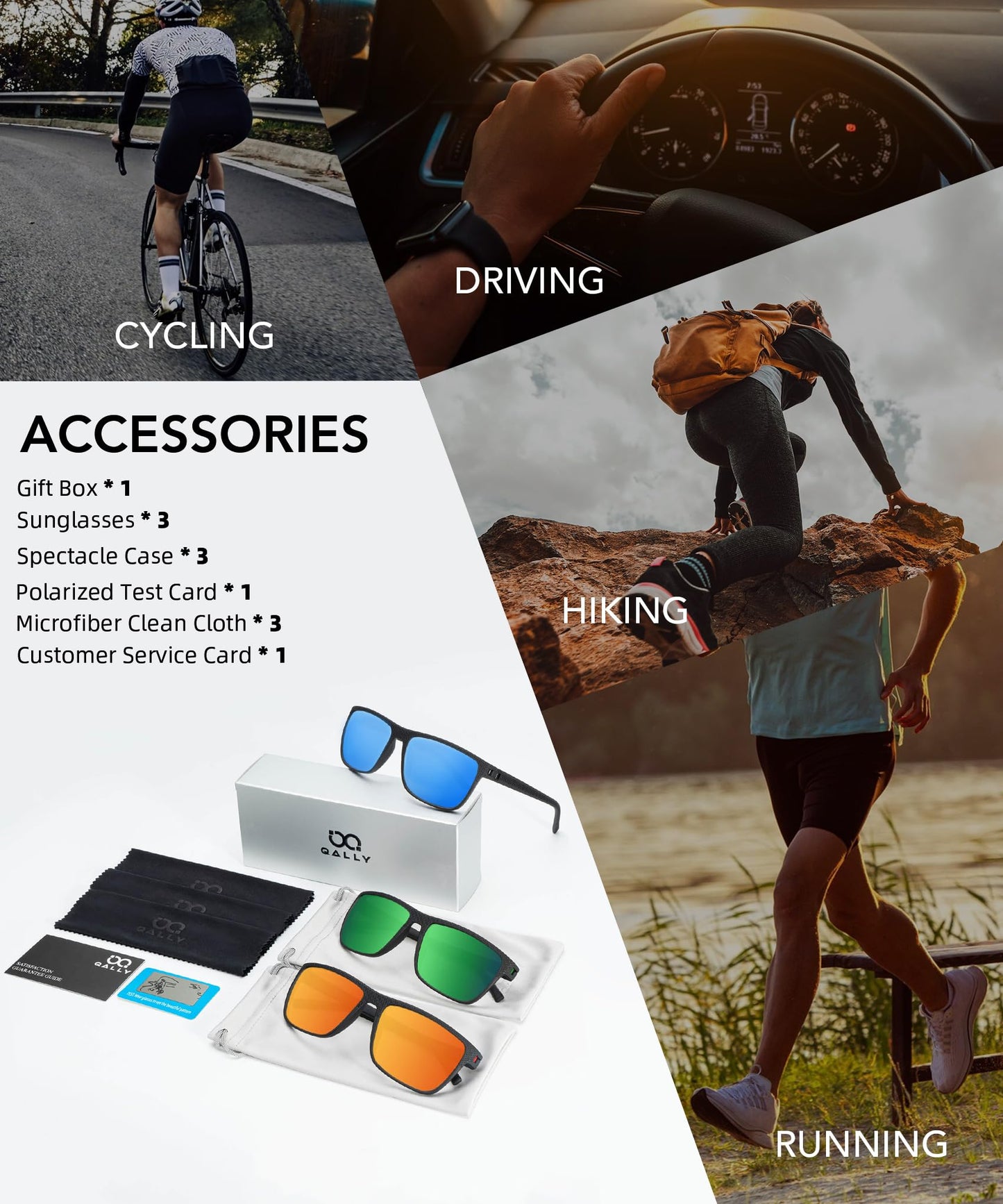 QALLY Polarized Sunglasses Men, Mens Sunglasses Polarized UV protection Lightweight Sun Glasses for Driving Fishing Golf