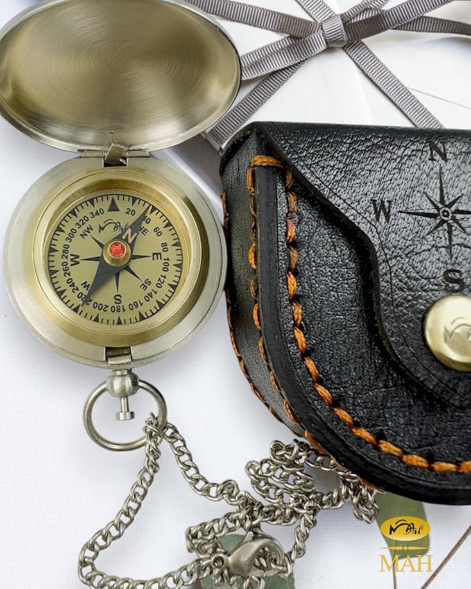 Backpacking Navigation Handmade Brass Personalize Compass for Best Man Get Well Hiking Camping Hunting Trekking Sailing Adventure Travelling Graduation Day Birthday Gifts for Son Back to School