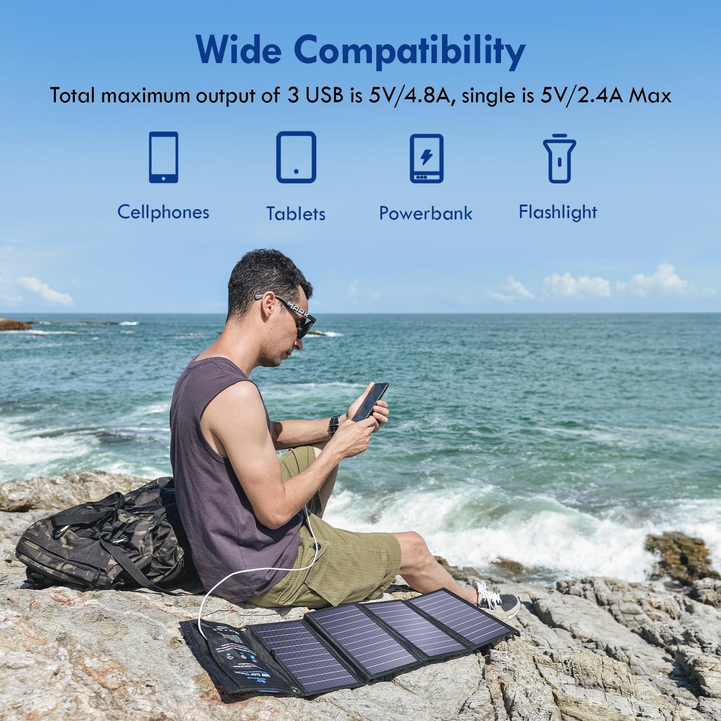 BigBlue Portable Solar Charger 28W with Digital Ammeter, 25.4% High-Efficiency, Dual USB Ports, Folding Waterproof Solar Panels with Carabiners for Camping, Backpacking, Phones, Tablets, Power Bank