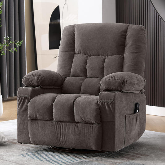 Power Swivel Recliner Chair with Ergonomic for Adults, Oversized Recliner Single Sofa with Rocking Function, Side Pocket, Two Cup Holders and Remote Control for Living Room