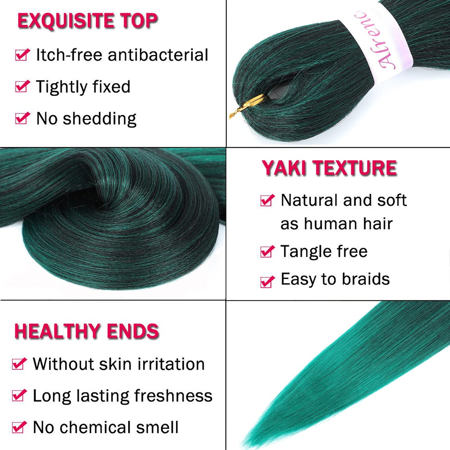 Alrence Pre Stretched Braiding Hair Long Braid 30 Inch 8 Packs Professional Braiding Hair Extensions Synthetic Crochet Twist Braids (30 Inch, 1B/Green)