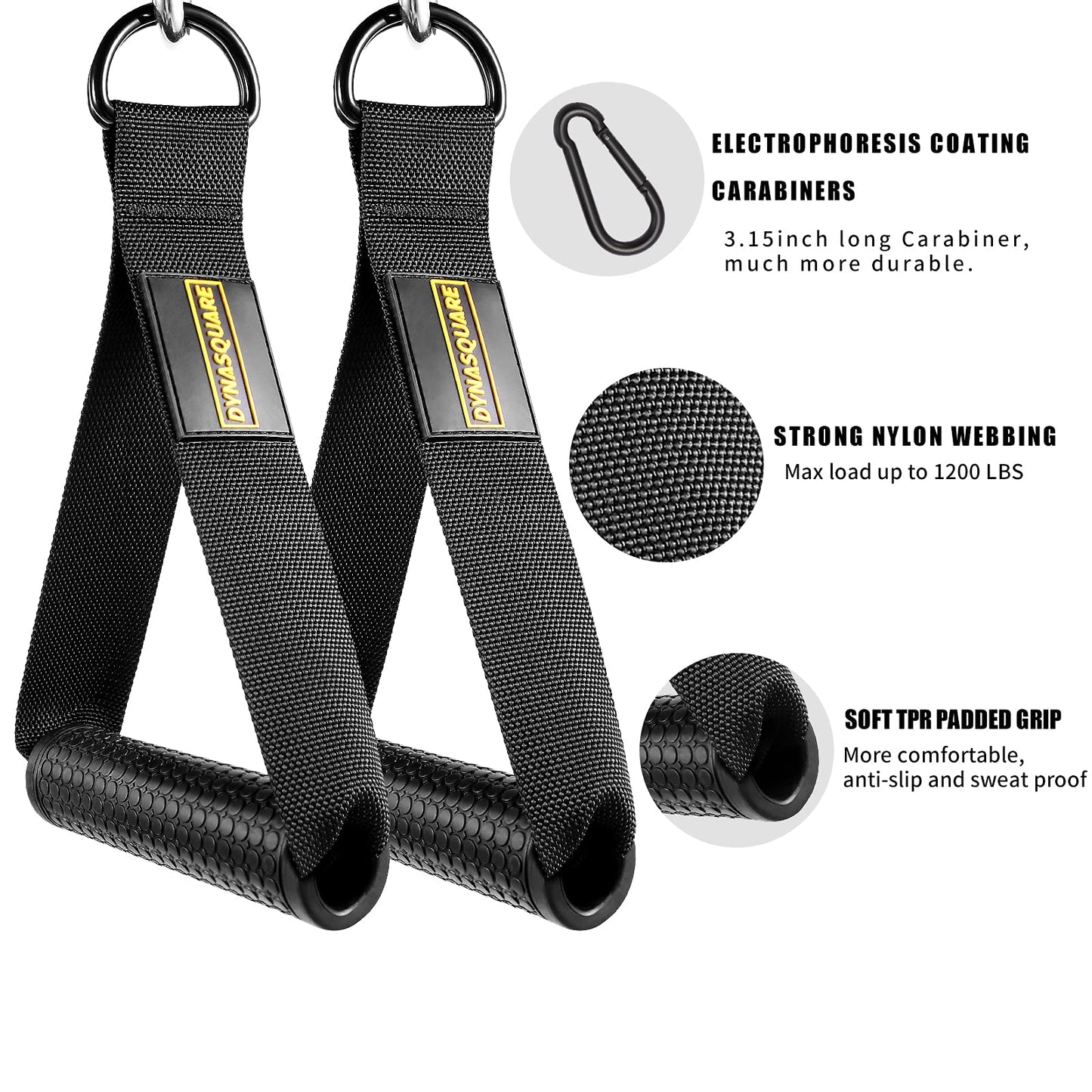 DYNASQUARE Cable Attachments for Home Gym, Made of Heavy Duty Solid Steel, LAT Pulldown Attachment, Weight Machine Accessories, Straight Pull Down Bar, Tricep Rope, Exercise & Double D Handle