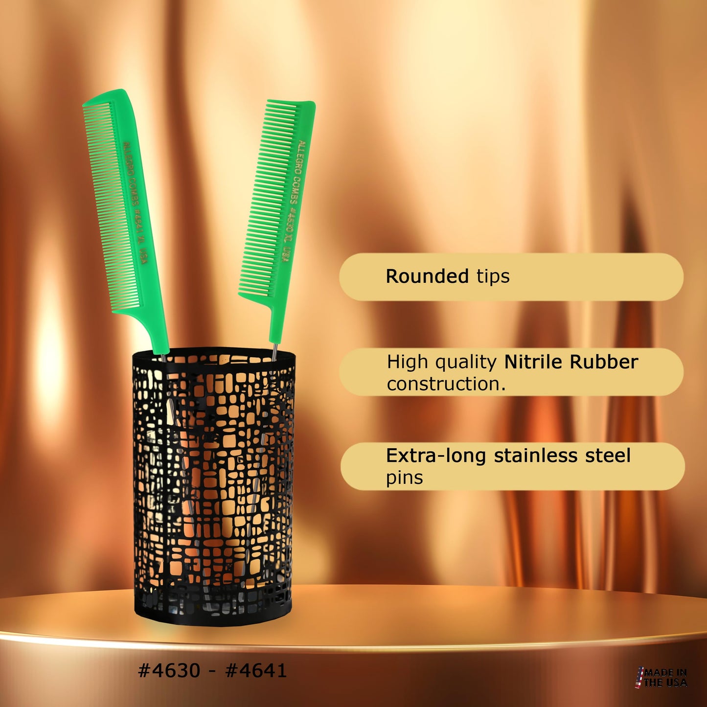 Allegro Combs XL Pintail Rat Tail Combs Parting Combs Metal Tail Foiling Combs Pin Combs Stitch Braids Combs2 Pc. (Neon Green)