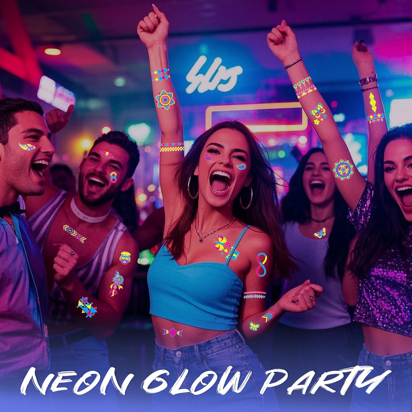 Glow in the Dark Tattoos 172 PCS – Glow in the Dark Party Supplies, Neon Body Paint Be UV Blacklight Reactive Face Temporary Tattoos for Adults, Teens | Neon Accessories, Party Favors & Decorations