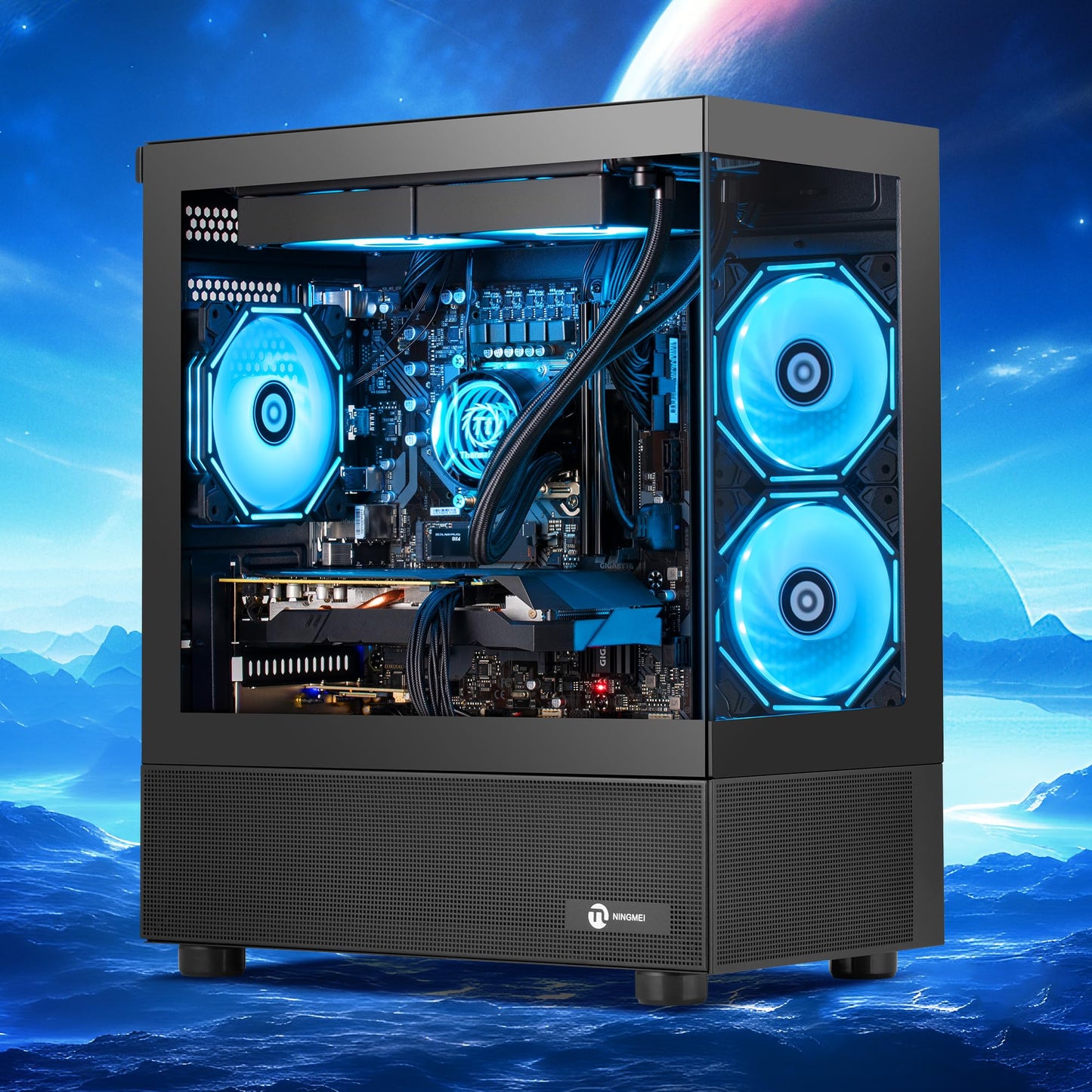 NINGMEI Supreme Master Gaming PC Desktop,AMD Ryzen 7 5700X 8 core 3.8GHz(up to 4.6GHz),GeForce RTX 5060 TI 8GB,32GB DDR4 RAM 3200MHz,1TB NVME SSD,650W PSU, Windows 11 Home 64-bit,Black