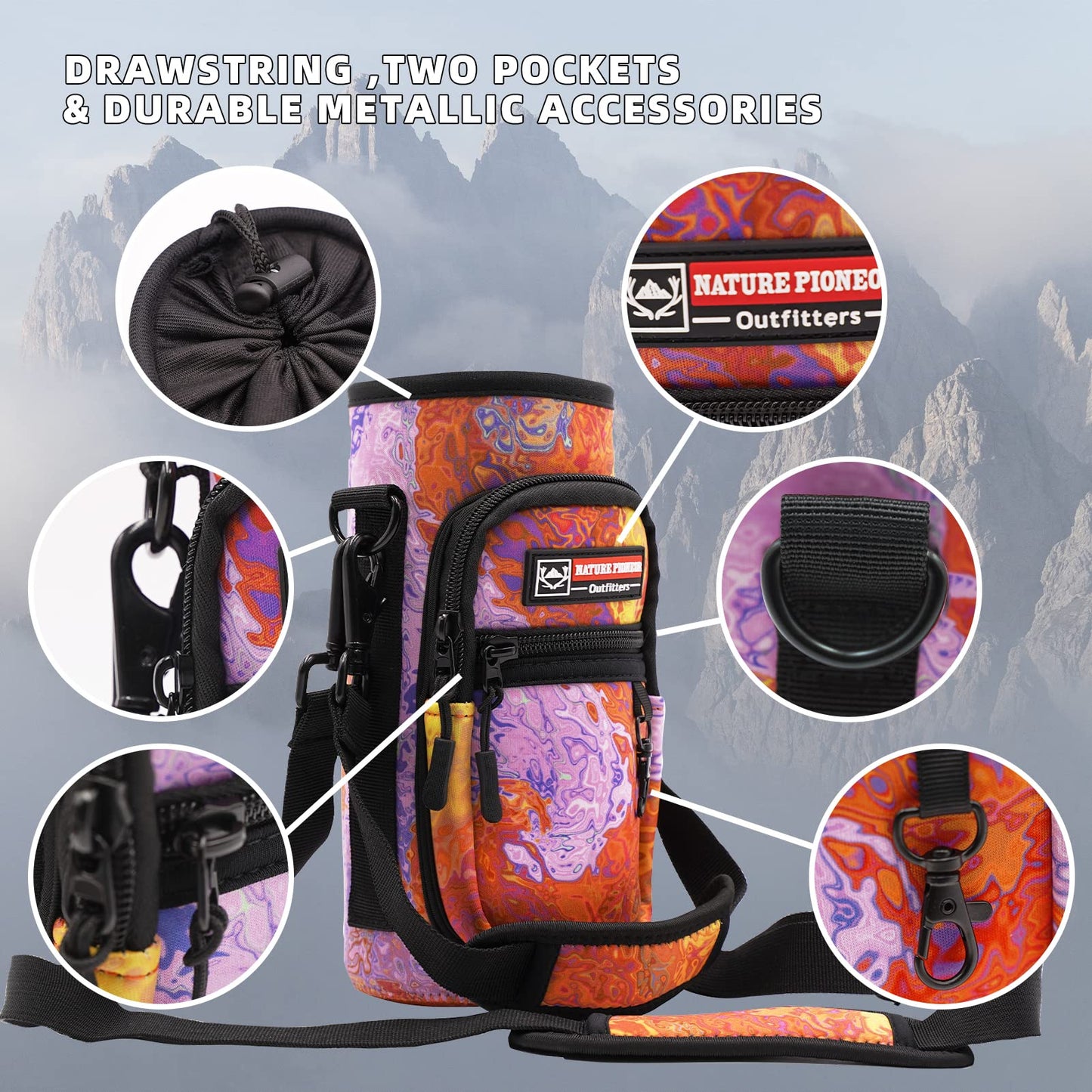 NATURE PIONEOR Water Bottle Carrier Holder Sleeve with Adjustable Strap25 32 40 oz, Insulated Water Bottle Holder Sling Bag