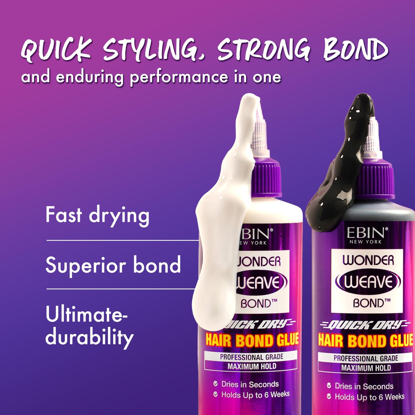 EBIN NEW YORK Wonder Weave Bond Hair Bond Glue Clear 1 Fl Oz – Quick-Dry Hair Glue with Strong Hold for Weave and Track Application – Quick Formula for Seamless Styling at Home or in Salon