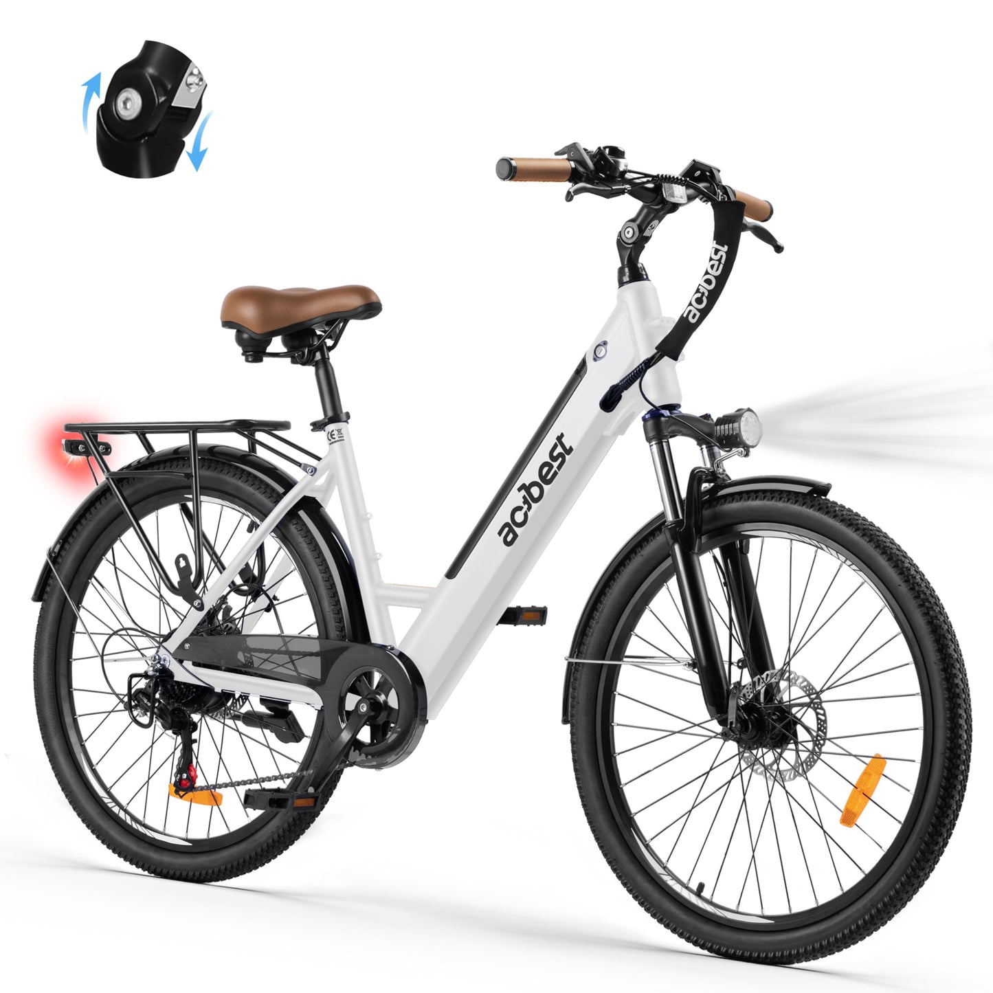 ACTBEST Core Electric Bike for Adults - 468Wh Removable Battery, 26 inch Step Thru Electric Bicycle, 350W(Peak 750W) Brushless Motor Cityrun Ebike, with 7 Speed, Up to 50 Miles, White