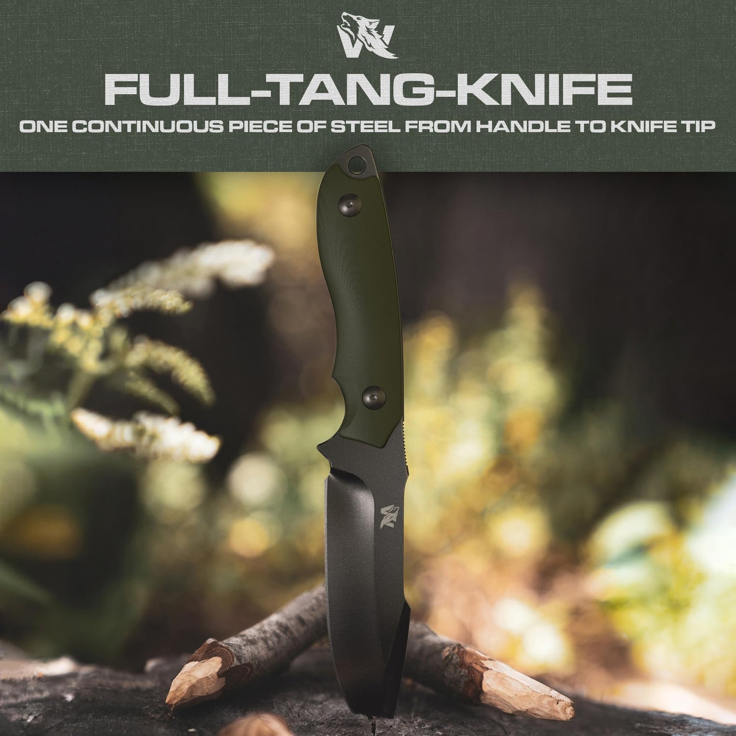 ODENWOLF AMBULO Fixed Blade Survival Knife with Kydex Sheath and Fire Starter - Bushcraft Knife Full Tang - Made of strong D2 Steel - Hunting Knife with Belt Loop and G10 Handle - Full Tang Knife