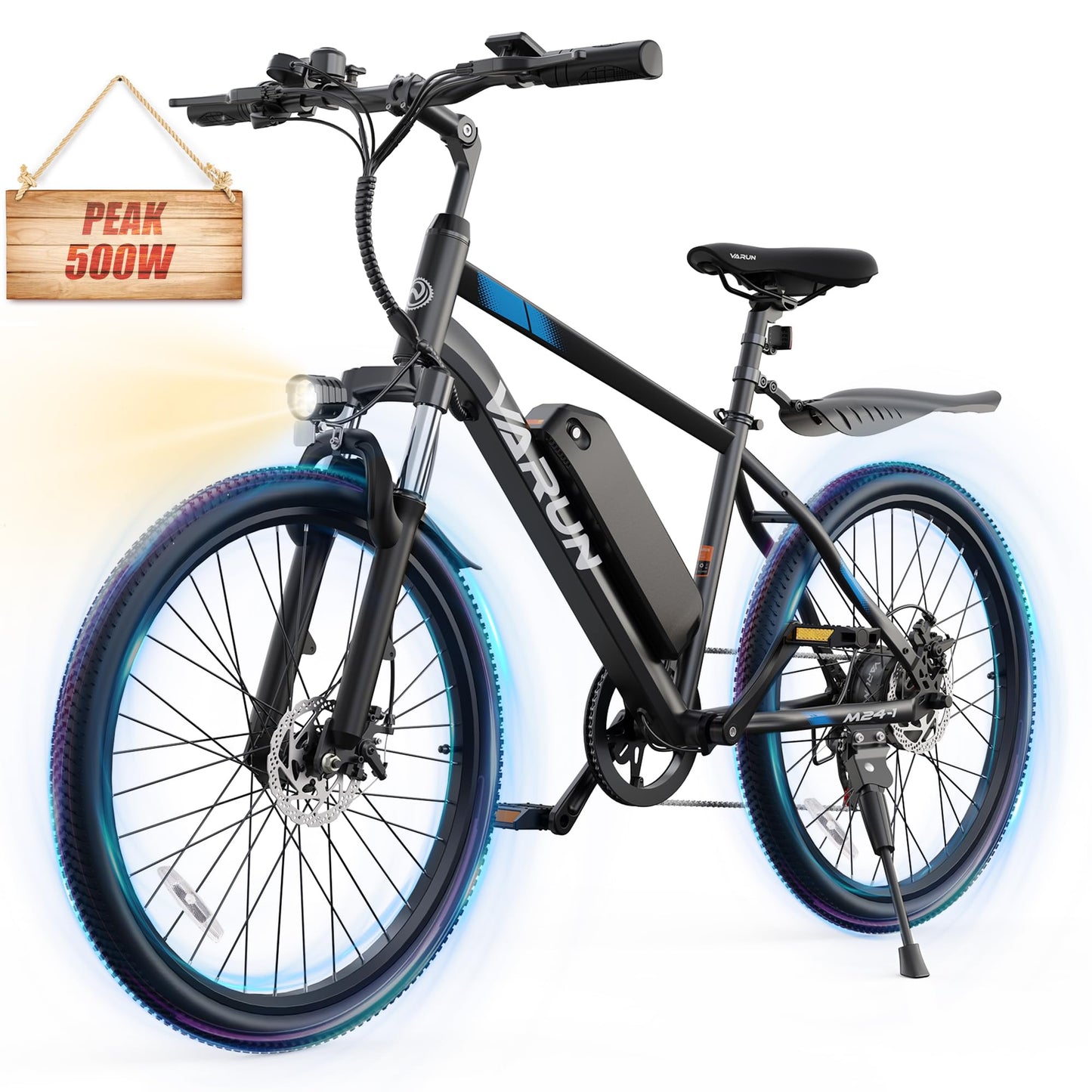 VARUN Electric Bike - Ebikes for Adults 350W (Peak 500W) 20MPH Commuter Ebike with 36V Removable Battery, 24'' Electric Mountain Bike with Front Fork Suspension and Dual Disc Brakes