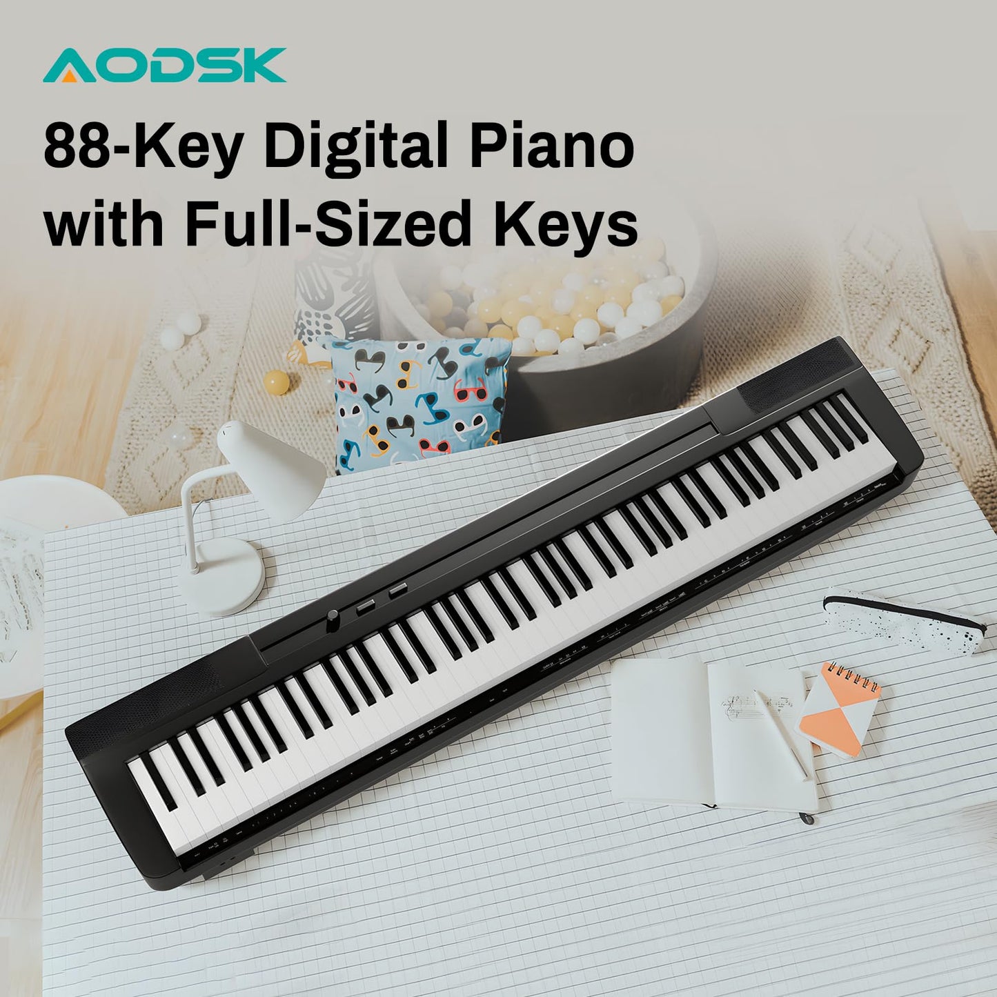AODSK 88 Key Weighted Action Digital Piano,Grade Hammer Action Keyboard for Beginner Adults Beginner Digital Piano Black (Three-pedal)
