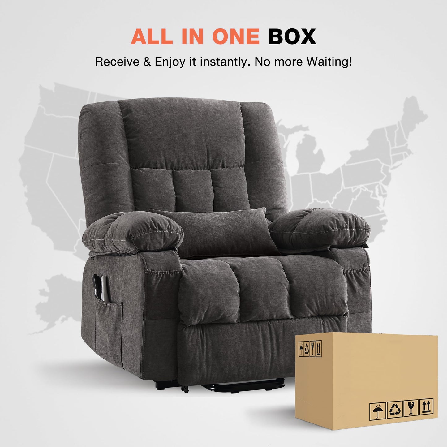 BOSMILLER Power Lift Recliner Chair with Vibration Massage and Lumbar Heating for Elderly, Electric Lift Recliner Single Sofa with Side Pocket and USB Charge Port for Living Room