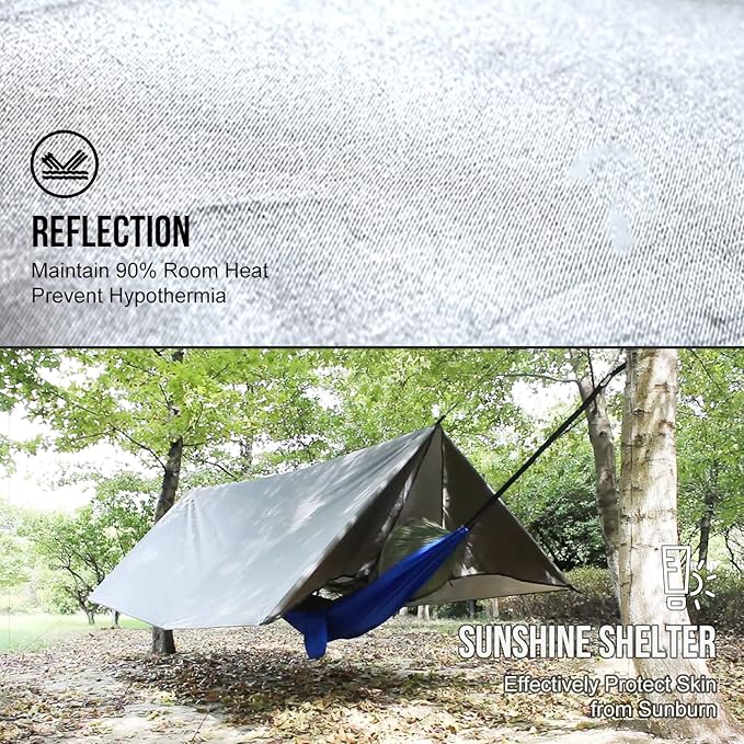 Gigantic Shelter:LYN Supersize 4 Doors Ultralight Rain Fly Tent Tarp/Housefly-16.4'9.6', Packable Ripstop Waterproof Heat Preserved, for Backup Packing, Camping Tarp, Hammock Cover, Survival Shelter