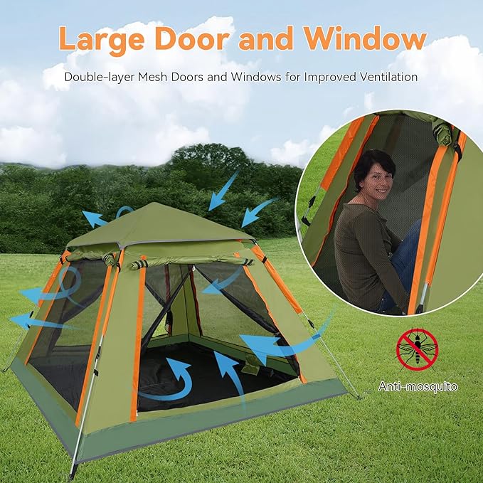 YUSING Instant Tents for Camping Pop Up Tent, Family Camping Tent for 4 Person, Pop Up Tent with Vestibule and Mesh Windows, UPF 50+