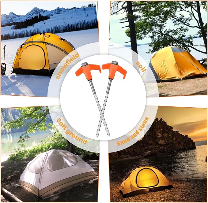 8" Screw in Tent Stakes 20PCS - Ground Anchors Screw - Screw in Tent Stakes Heavy Duty- Tent Pegs Camping Stakes- Hex Pegs Drillable Tent Stakes and Hexagon Head Drive and Storage Box (Orange)