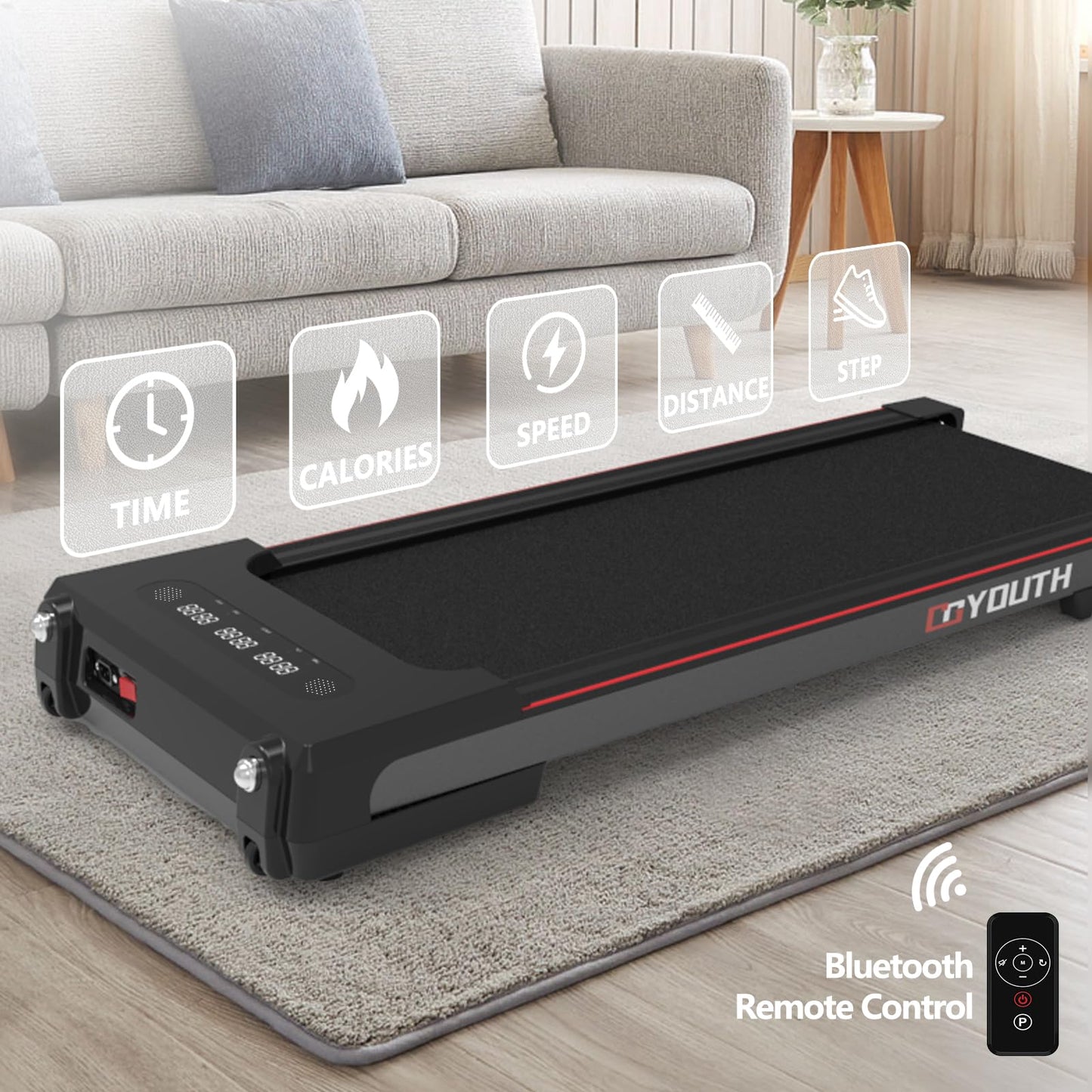 GOYOUTH Under Desk Treadmill, Medium Walking Pad for Home & Office, 12 HIIT Programs, Installation-Free, 300 lbs Capacity, 2.25HP