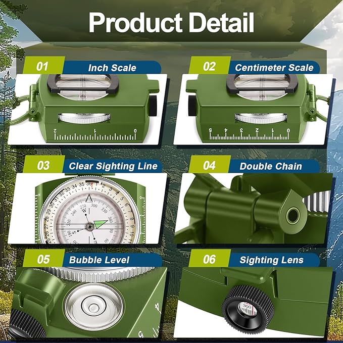 Compass Hiking Survival Military Grade for Hiking, Camping, Map Navigation, Showjockey Waterproof Lensatic Tactical Survival Compass with Pouch & Lanyard, Lightweight